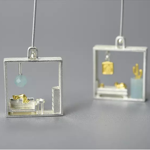 🎁 Artisan Handmade 925 Silver The Zechary Amazonite Shadow Box Earrings - Picture 4 of 8